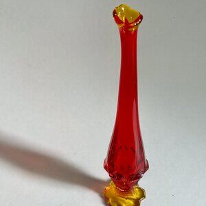 Vintage Red & Yellow Fenton Valencia Amberina Footed Glass Swung Bud Vase 11.5"